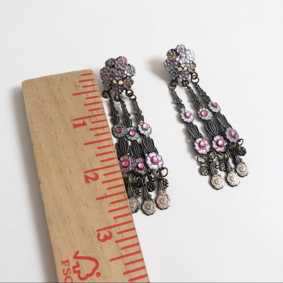 Vintage Flower Floral bouquet dangle earrings - Picture 2 of 4